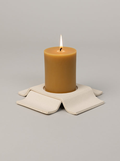 Noor Pillar Candleholder Short, Bone