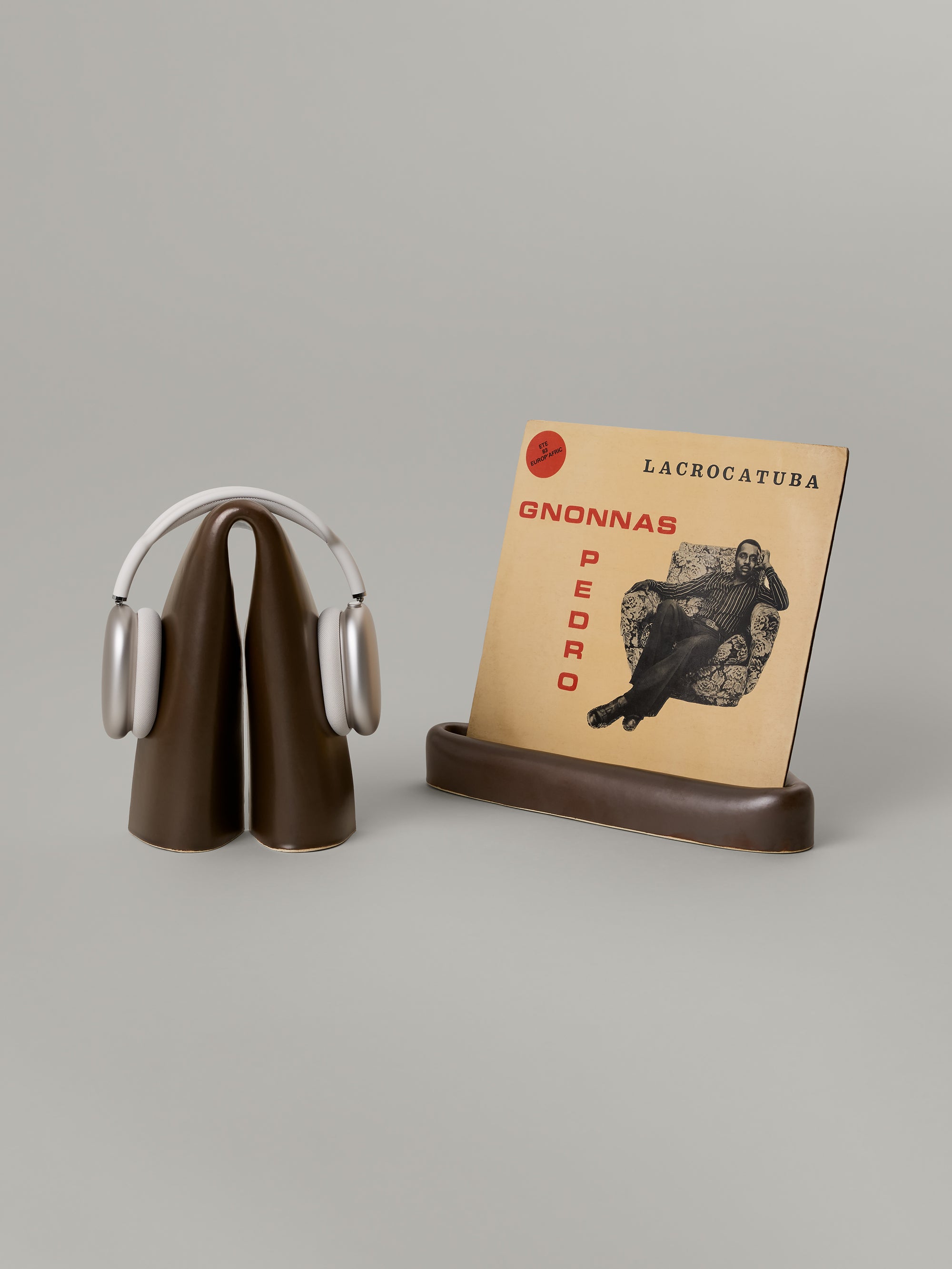 Cue LP Holder and Coda Headphone Holder in Walnut
