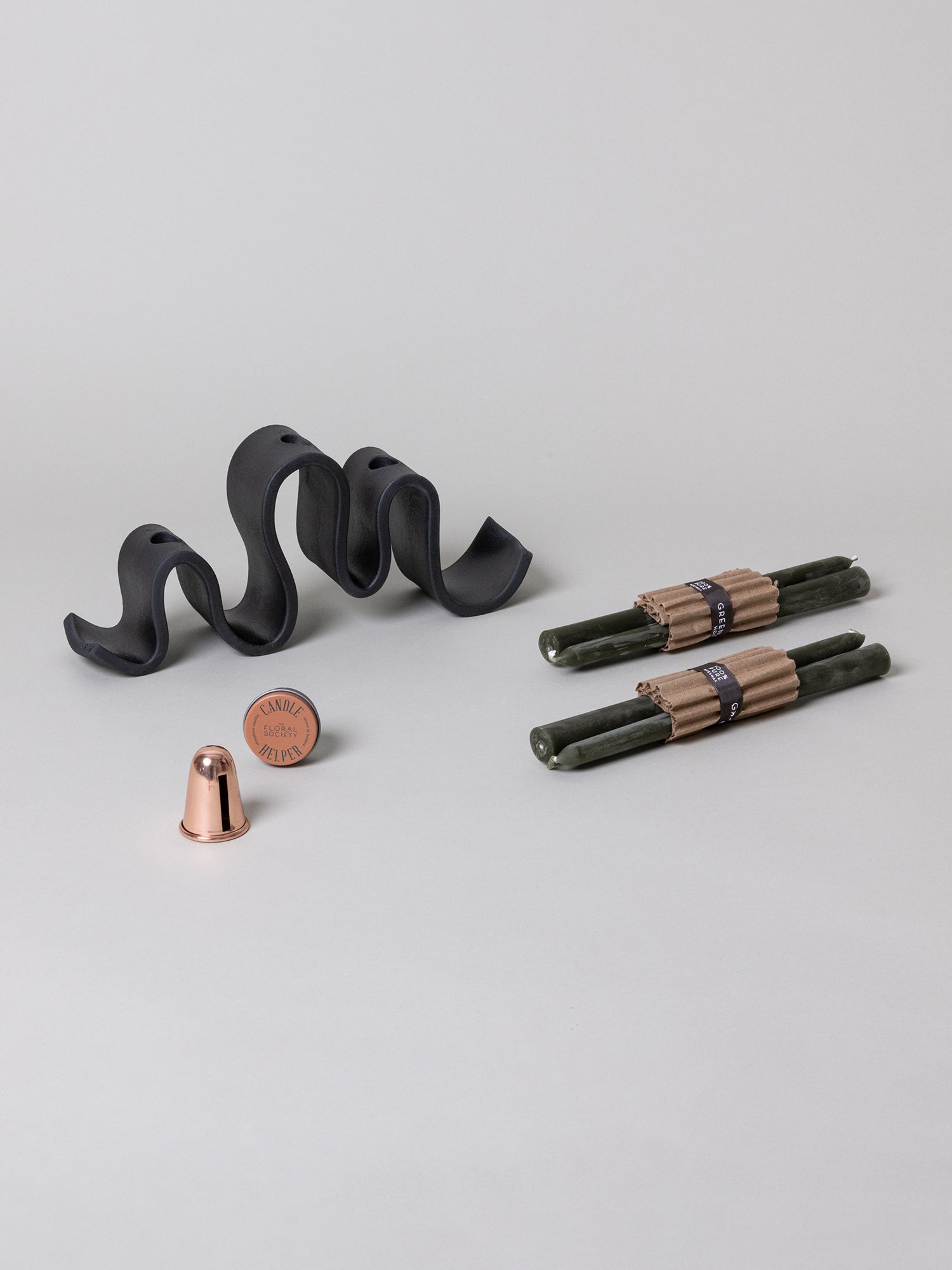 Wyat Candelabra + Candle Care Set, Black