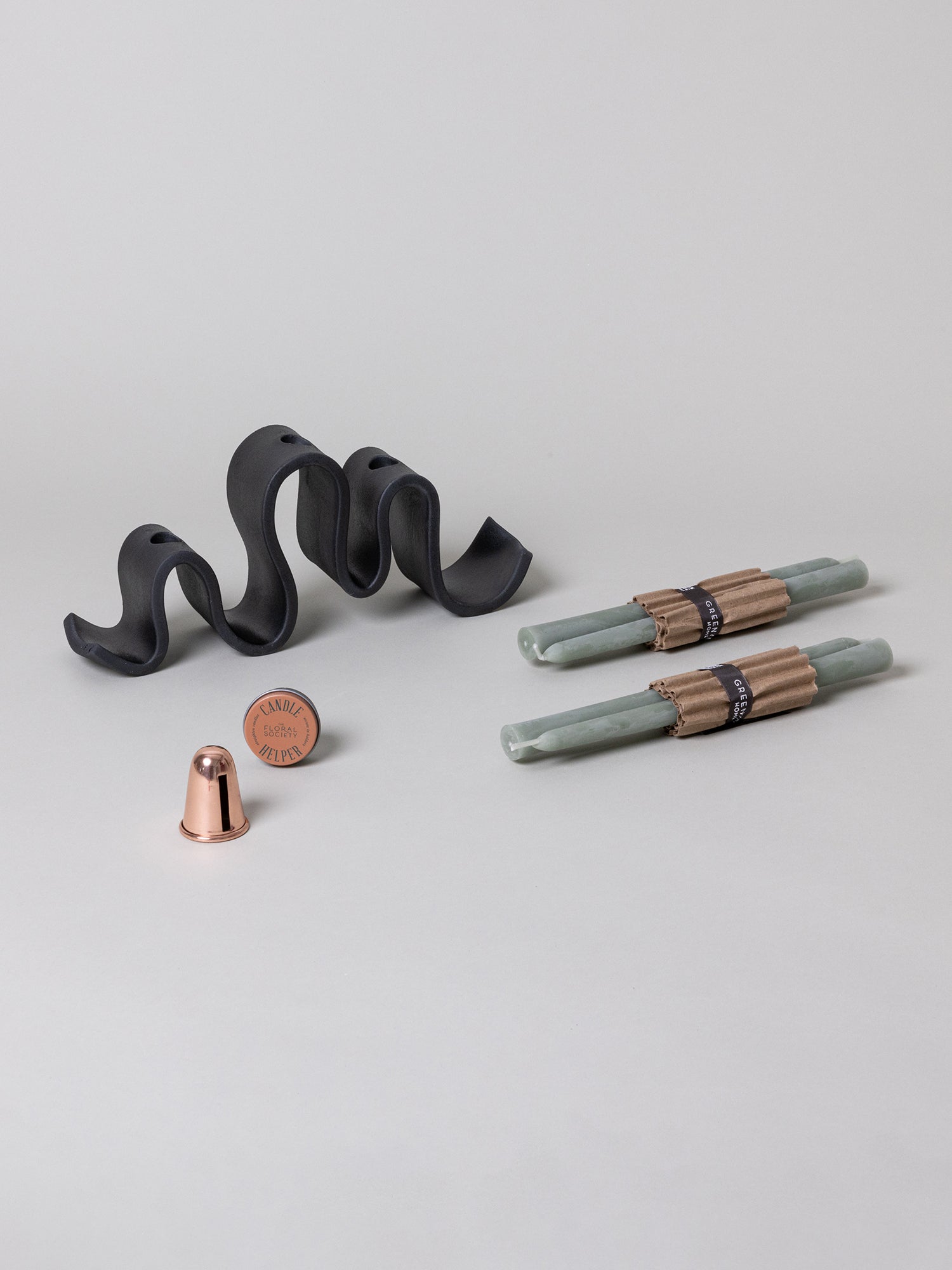 Wyat Candelabra + Candle Care Set, Black