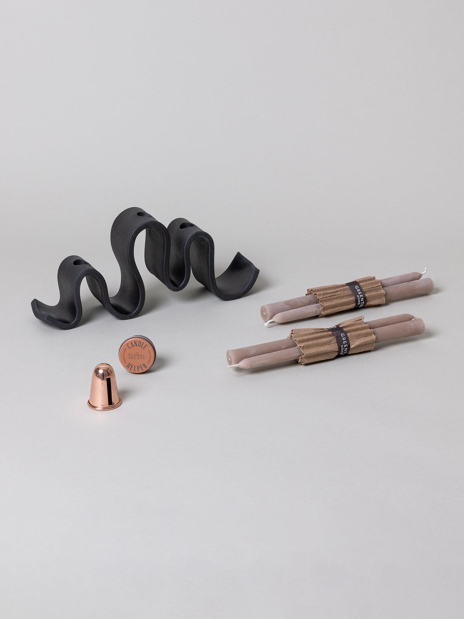 Wyat Candelabra + Candle Care Set, Black