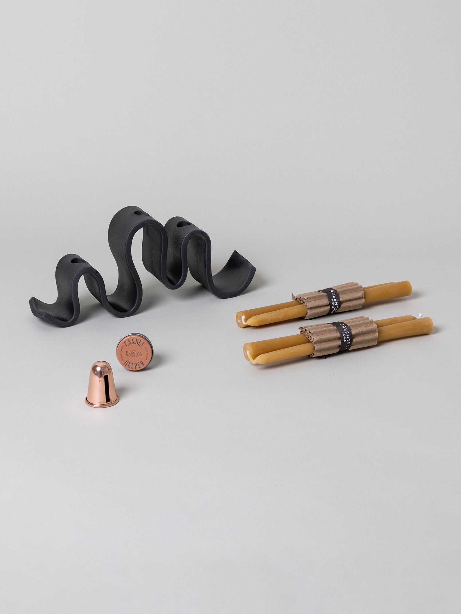 Wyat Candelabra + Candle Care Set, Black