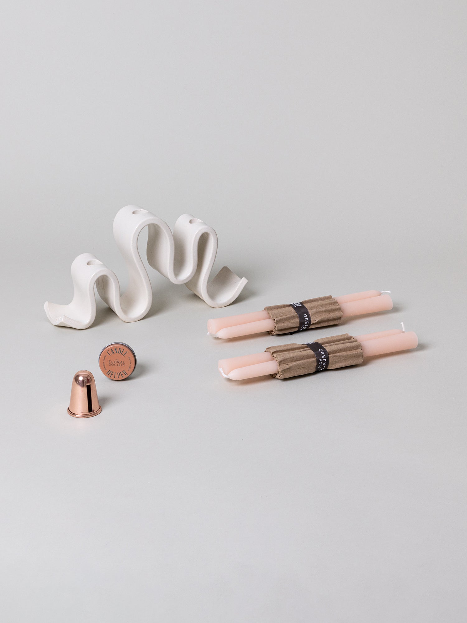 Wyat Candelabra + Candle Care Set, Cream