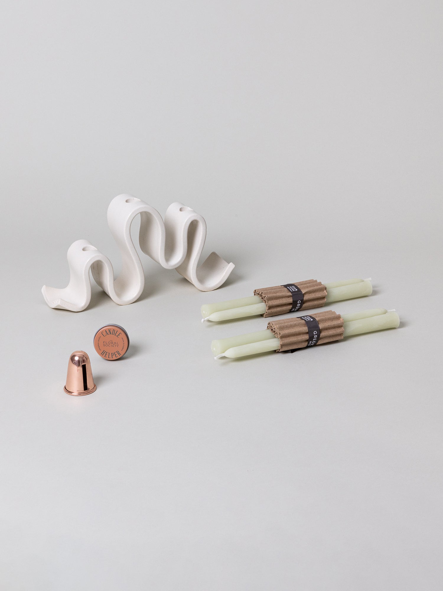 Wyat Candelabra + Candle Care Set, Cream