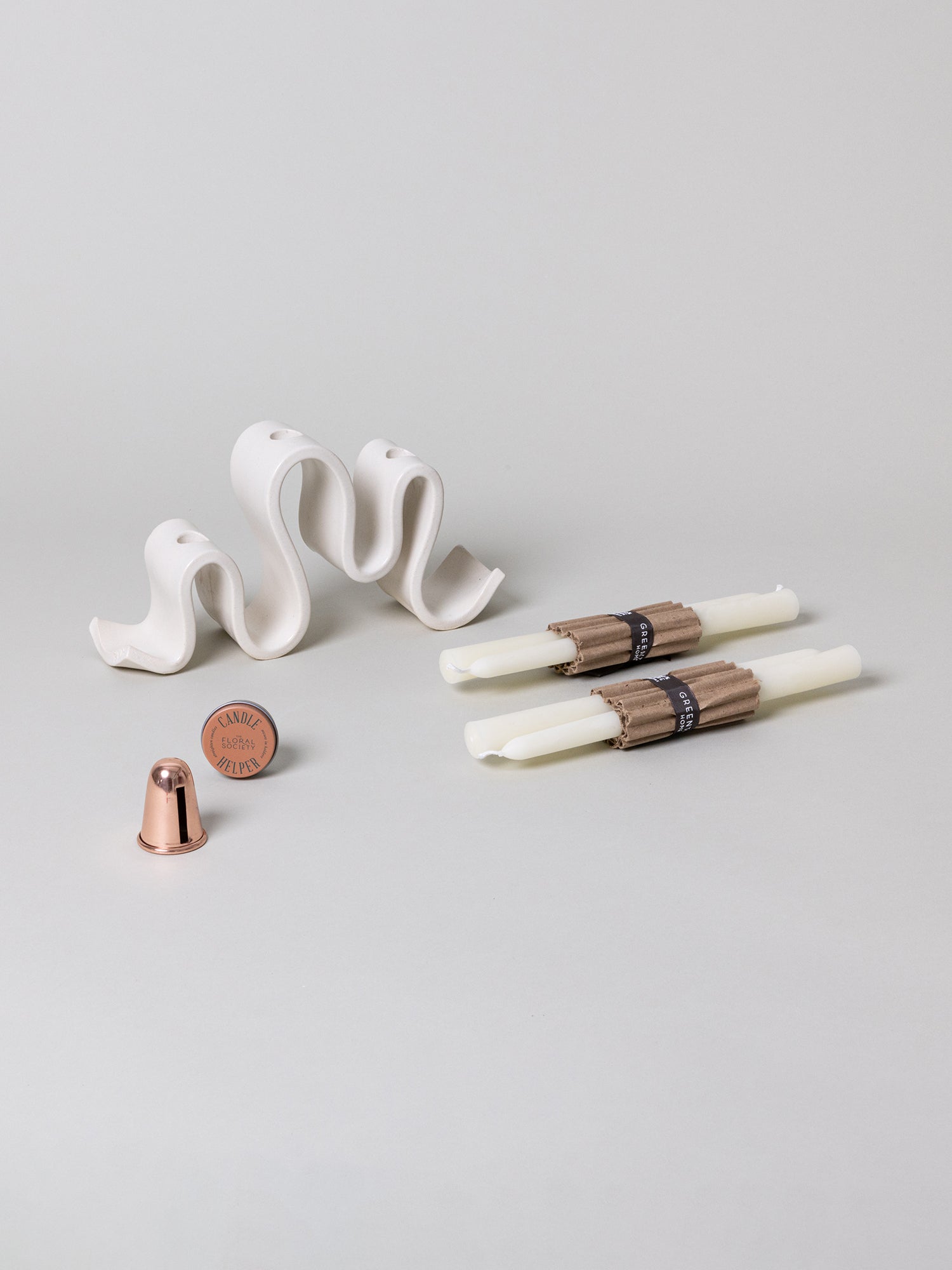 Wyat Candelabra + Candle Care Set, Cream