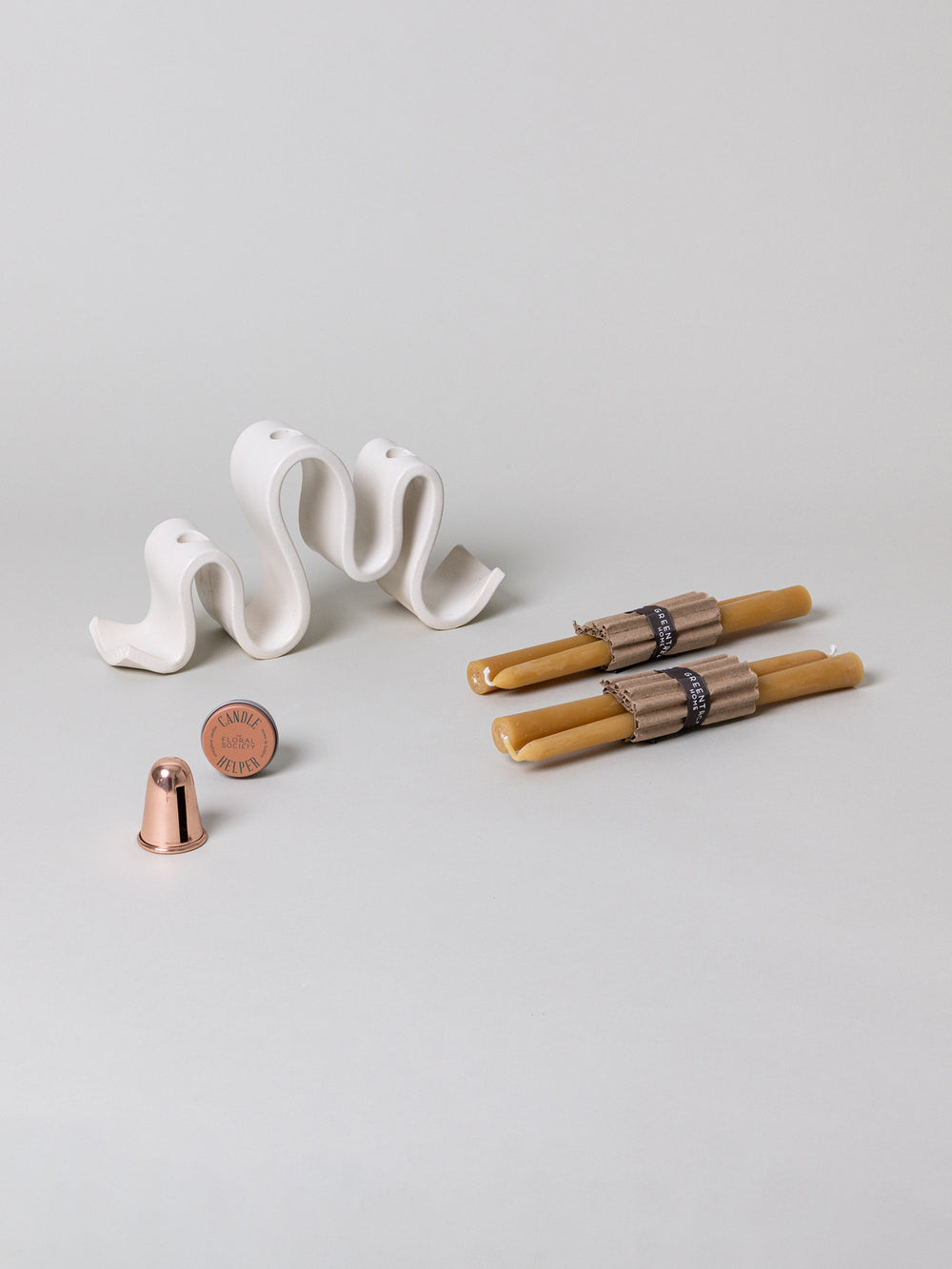 Wyat Candelabra + Candle Care Set, Cream