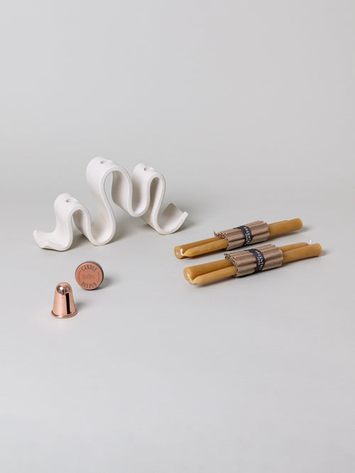Wyat Candelabra + Candle Care Set, Cream
